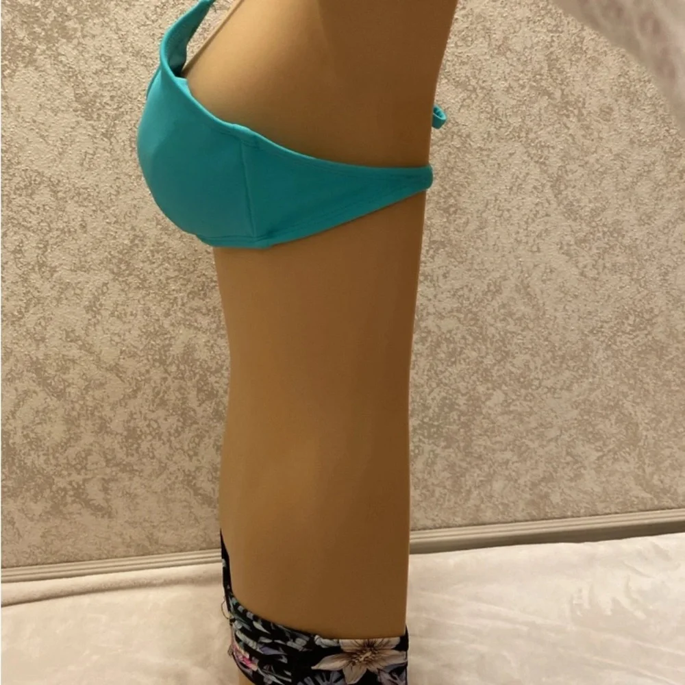 No Boundaries Seafoam Bikini with Floral Black Bottom